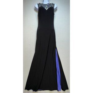 B Darlin Women's Flamenco Maxi Dress Formal Beaded Black Blue 5/6 Stretch